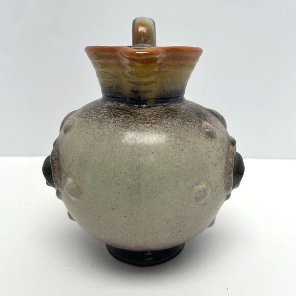 Ceramic Pitcher Brown Orange Flower Handle Made In Germany Small - Picture 2 of 7